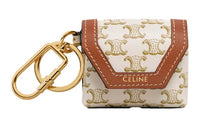 CELINE Cow Leather Eco-Friendly Key Pouch With Earphone Case Women's Brown