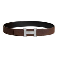 HERMES Palladium Leather Belts Men's Black/Chocolate Width: 3.8CM