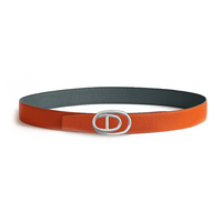 HERMES Calfskin Palladium-Plated Leather Belts Women's Orange/Blue Width: 3.2CM