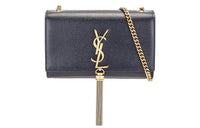 SAINT LAURENT Grain Embossed Leather Chain Shoulder Bag Women's Dark Blue