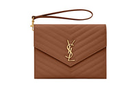 SAINT LAURENT Monogram Calfskin Clutch Women's Dark Brown