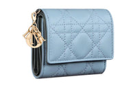 DIOR Lady Dior Wicker Lambskin Wallet Women's Light Blue