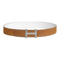 HERMES Stainless Steel Calfskin Leather Belts Men's Brown Width: 3.8CM