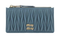 MIU MIU Nappa Leather Card Holder Wallet Women's Blue