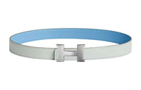 HERMES Letter Silver Buckle Epsom Calfskin Double-Sided Leather Belt Women's Blue Width: 2.4cm