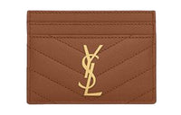 SAINT LAURENT Monogram Quilting Leather Card Clip Card Holder Women's Dark Brown