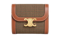 CELINE Triomphe Fabric With Cow Leather Patchwork Trim Wallet Small Size Women's Multicolor