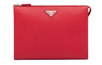 PRADA Saffiano Leather Clutch Men's Red