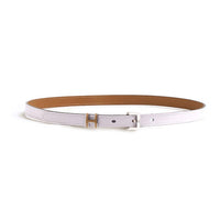 HERMES Calfskin Metal Palladium Leather Belts Women's Pink/Brown Width: 1.5cm