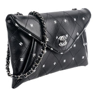 CHANEL Leather Chain Envelope Bag Clutch Women's Black