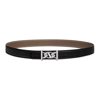 HERMES Metal Calfskin Palladium-Plated Leather Belts Unisex Black/Elephant Gray Width 2.4CM