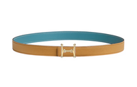 HERMES Swift And Epsom Calfskin Leather Belts Women's Denim Blue/Biscuit Width: 2.4cm