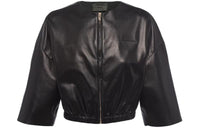 PRADA Cropped Leather Bomber Jacket