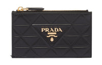 PRADA Leather Card Holder Women's Black