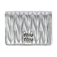 MIU MIU Matelassé Leather Card Holder Women's Silver