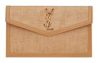 SAINT LAURENT UPTOWN Cow Leather Envelope Bag Clutches Small Size Women's Light Brown