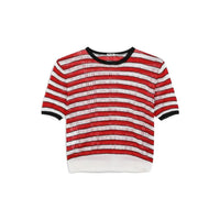 MIU MIU Multicolor Stripes Crew Neck Short Sleeved T Shirt Women's Multicolor