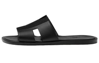 HERMES Izmir Sandal Noir Canvas Calfskin Leather