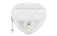 CHANEL Matelasse Heart Arm Leather Coin Purse White