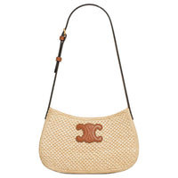 CELINE TILLY Plant Material With Cow Leather Trim Shoulder Bag Medium Size Women's Natural & Tan