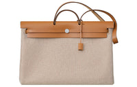HERMES Herbag Zip Canvas With Leather Handbag Shoulder Bag Crossbody Bag Unisex Beige