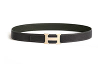 HERMES Double-Sided H Decoration Leather Belts Men's Green/Gray Width: 3.2CM