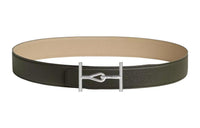 HERMES Individual Elegance Silver Buckle Epsom Calfskin Double-Sided Leather Belt Men's Green Width: 3.8cm