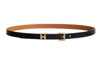HERMES Pop H Guillochee Pin Buckle Leather Belts Women's Black Width 1.5CM