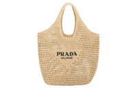 PRADA Raffia Fiber Beach Bag Tote Bag Shopping Bag Handbag Women's Tan