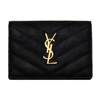 SAINT LAURENT Leather Business Card Holder Card Case Women's Black