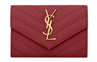 SAINT LAURENT CASSANDRE Cow Leather Envelope Bag Handheld Wallet Small Size Women's Deep Red