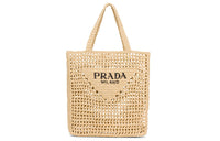 PRADA Raffia Tote Bag, Shopping Bag, Shoulder Bag, Handbag Women's Desert Yellow