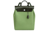 HERMES Herbag Zip Officie Canvas With Hunter Cow Leather Canvas Bag Backpack Women's Green
