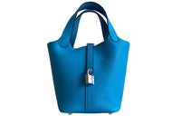 HERMES Picotin Lock Cow Leather Handbag Women's Blue/Northern Blue