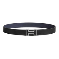 HERMES Calfskin Leather Belts Unisex Black Width 3.3CM