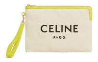 CELINE Cow Leather With Fabric Portable Clutch Small Size Women's Beige Yellow