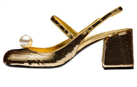 MIU MIU Block Heel Casual Single Shoes Women's Gold