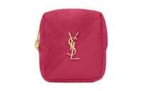 SAINT LAURENT Jamie Suede Patchwork Lambskin Hanging Decorative Coin Purses Women's Fuchsia