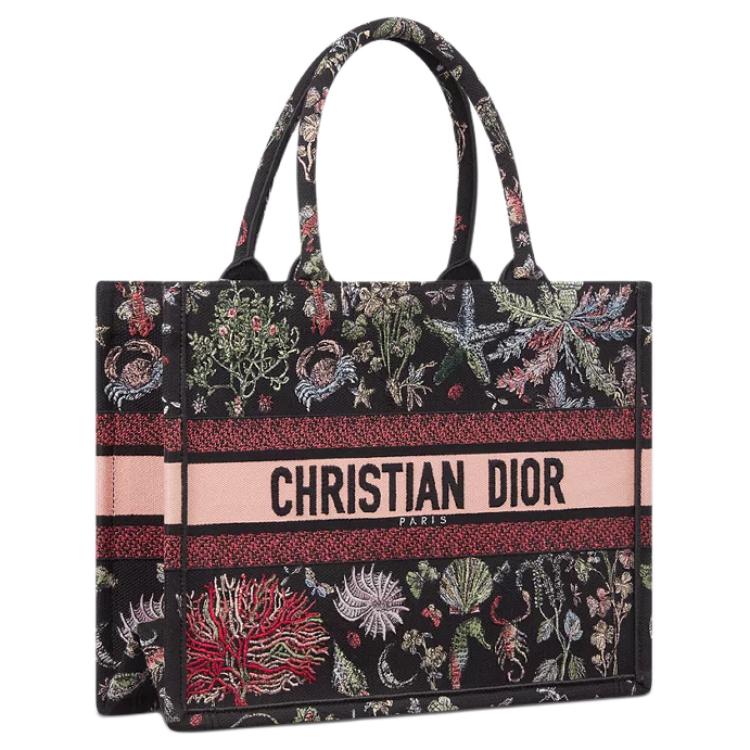 DIOR BookTote Cotton Tote Bag Shopping Bag Handbag Medium Size Women's Black & Multicolor