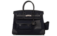HERMES Birkin Swift Leather And Canvas Birkin Bag Handbag Unisex Black & Blue
