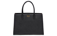 PRADA Saffiano Leather Handbag Large Size Women's Black
