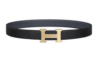 HERMES Gold Buckle Epsom Calfskin Double-Sided Leather Belt Men's Black Width: 3.2cm