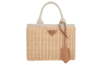 PRADA Wicker Handbag Women's Beige
