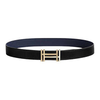 HERMES Leather Leather Belts Unisex Black/Blue Width: 3.2cm