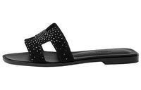HERMES Oran Sandal Rhinestone Noir Suede Goatskin