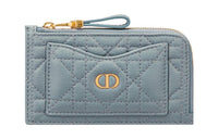 DIOR Calfskin Card Clip Card Holder Regular Women's Sky Blue