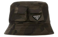 PRADA Recycled Polyamide Synthetic Fiber Resin Bucket Hats Men's Green