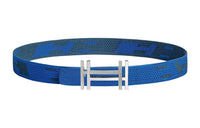HERMES Double H Logo Silver Buckle Nylon Mesh Double-Sided Belt Men's French Blue/Indigo Width: 3.2cm