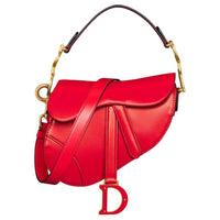 DIOR Smooth Calf Leather Saddle Bag Shoulder Bag Crossbody Bag Handbag Mini Women's Bright Red