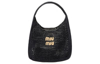 MIU MIU Raffia Hobo Bag One Shoulder Handbags Women's Black & Tan
